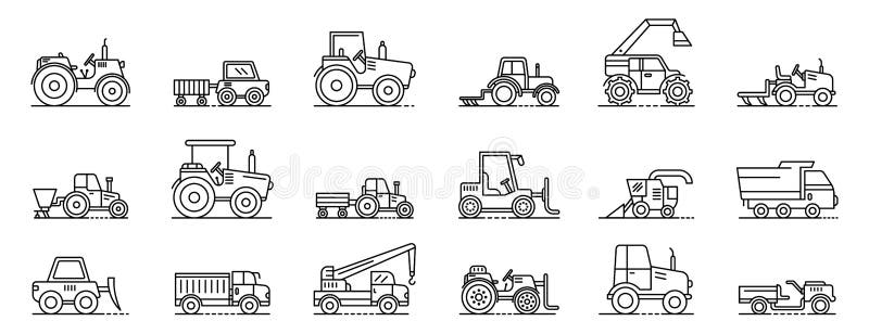 De landbouw geplaatste machinespictogrammen, schetsen stijl vector illustratie De landbouw geplaatste machinespictogrammen, schetsen stijl vector illustratie
