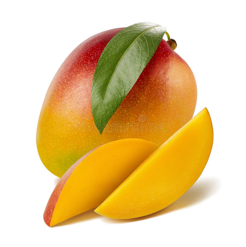 De lange die plakken van het mangoblad op witte achtergrond worden geïsoleerd stock fotografie De lange die plakken van het mangoblad op witte achtergrond worden geïsoleerd stock fotografie