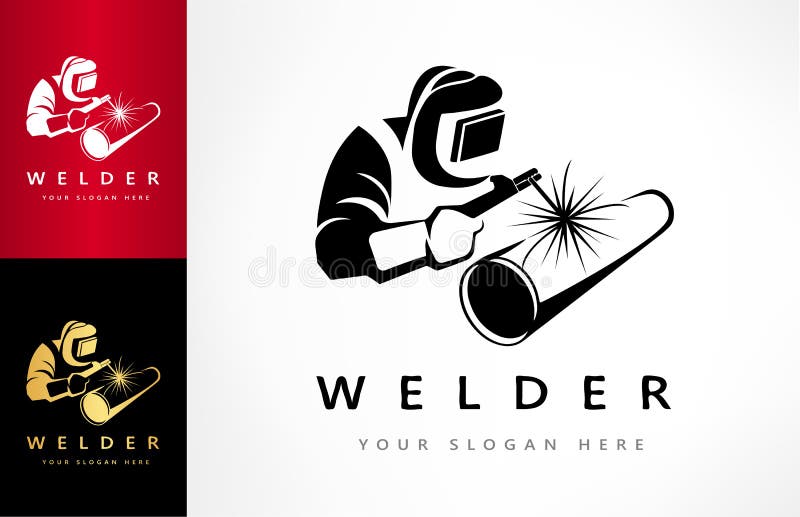De lasser last een pijp in het embleemvector van het lassenmasker stock illustratie De lasser last een pijp in het embleemvector van het lassenmasker stock illustratie