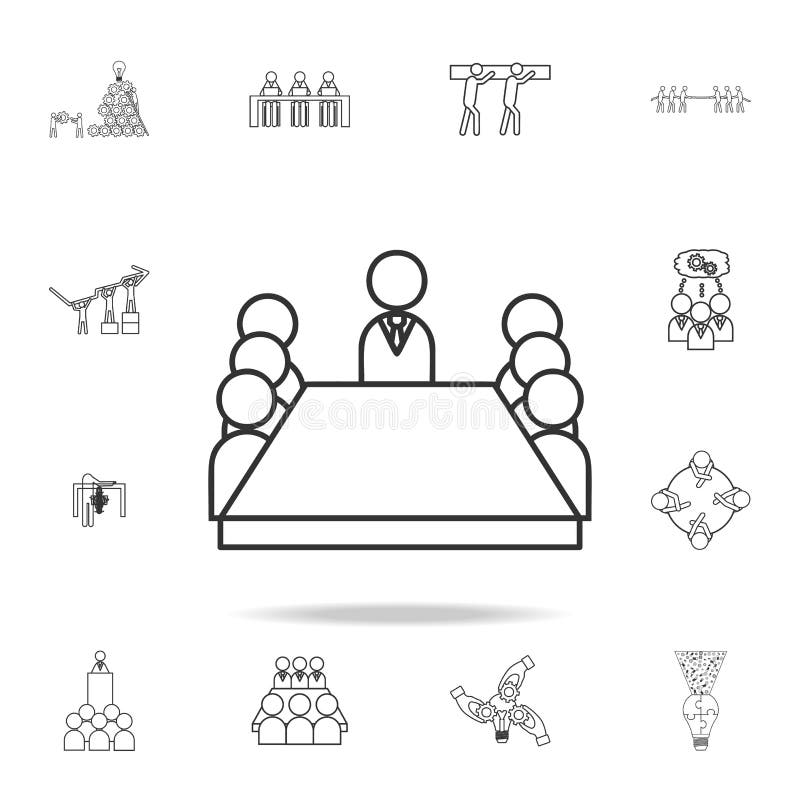 De leden die van de raadsruimte een rond lijstpictogram zitten Gedetailleerde reeks het overzichtspictogrammen van het teamwerk G vector illustratie De leden die van de raadsruimte een rond lijstpictogram zitten Gedetailleerde reeks het overzichtspictogrammen van het teamwerk G vector illustratie
