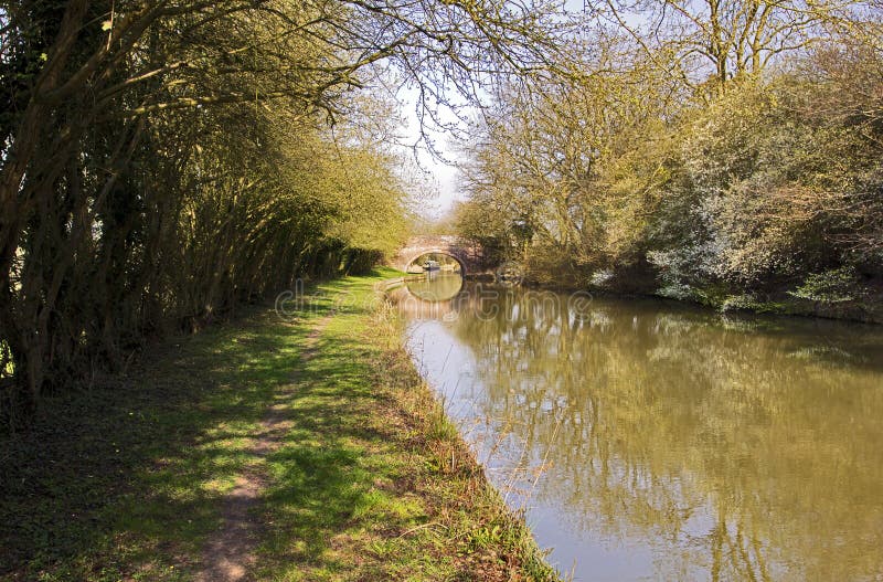 De lente met Wilde Plum Blossom op het Grote Unie Kanaal bij Yelvertoft-Dekking, Northamptonshire royalty-vrije stock fotografie De lente met Wilde Plum Blossom op het Grote Unie Kanaal bij Yelvertoft-Dekking, Northamptonshire royalty-vrije stock fotografie