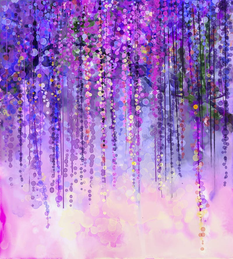 De lente purpere bloemen Wisteria Het Schilderen van de waterverf royalty-vrije illustratie De lente purpere bloemen Wisteria Het Schilderen van de waterverf royalty-vrije illustratie