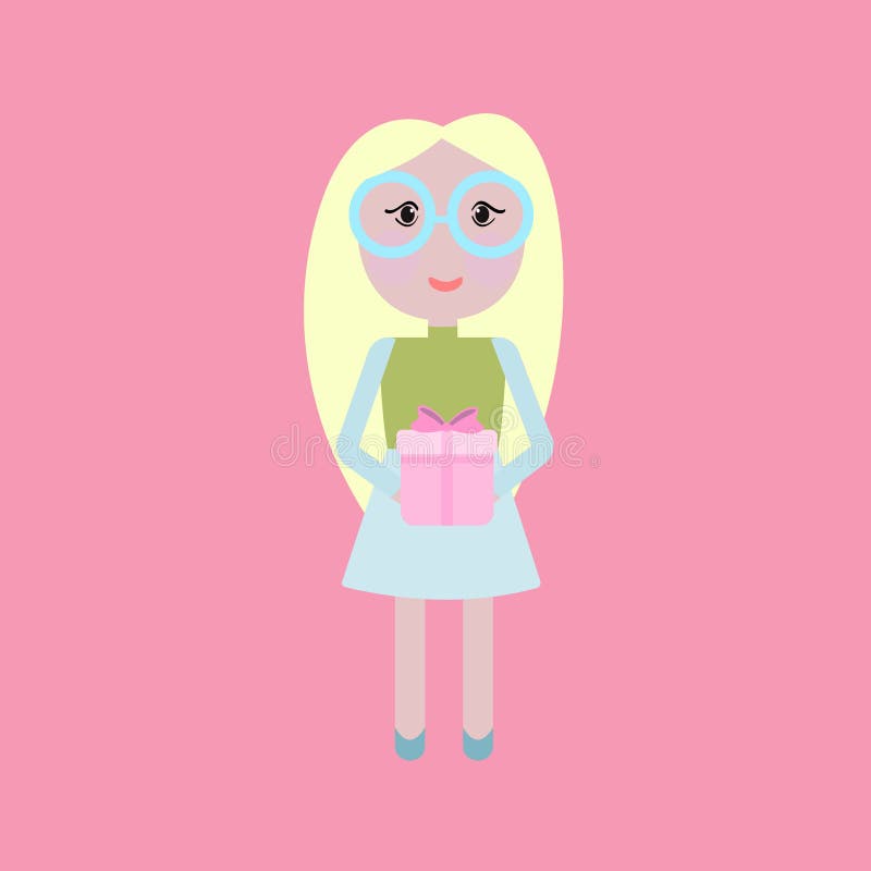De leuke doos van de het lintboog verpakte gift van de meisjesholding royalty-vrije illustratie De leuke doos van de het lintboog verpakte gift van de meisjesholding royalty-vrije illustratie