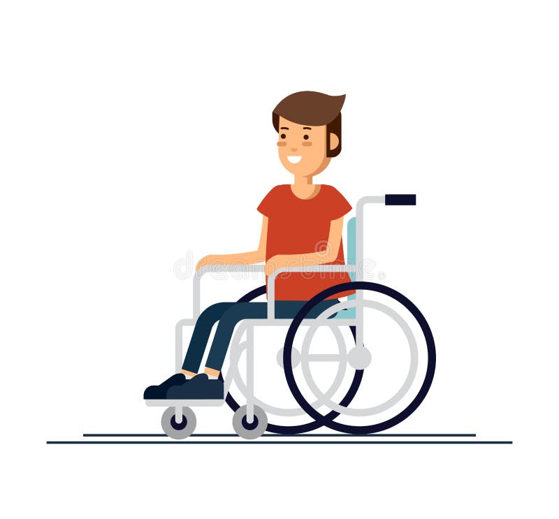 De leuke gehandicapte zitting van het jongensjonge geitje in een rolstoel Gehandicapte persoon De vlakke vectorillustratie van he