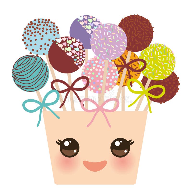 De leuke grappige kawaii Kleurrijke Zoete Cake knalt reeks met boog in een roze die emmer op witte achtergrond wordt geïsoleerd V vector illustratie De leuke grappige kawaii Kleurrijke Zoete Cake knalt reeks met boog in een roze die emmer op witte achtergrond wordt geïsoleerd V vector illustratie