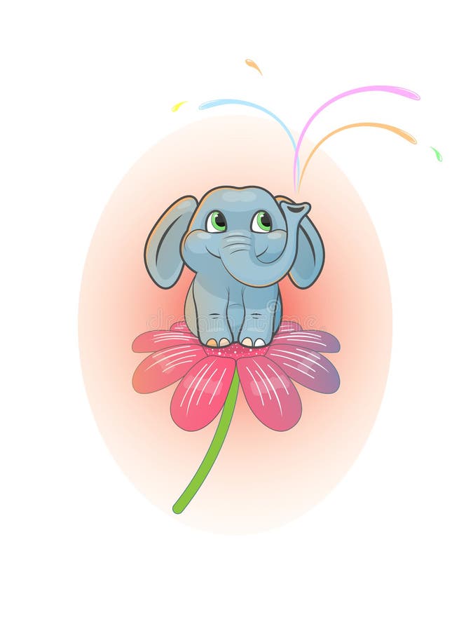 De leuke vrolijke babyolifant zit op een bloem royalty-vrije illustratie De leuke vrolijke babyolifant zit op een bloem royalty-vrije illustratie