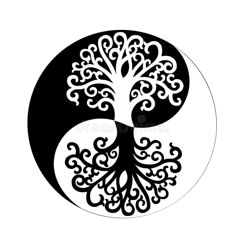 De levensboom en yin yang spiritueel symbool