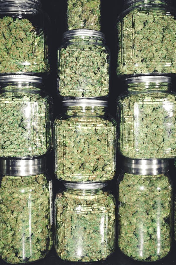 De Levering van de cannabisapotheek van Marihuana Bud Jars stock afbeeldingen De Levering van de cannabisapotheek van Marihuana Bud Jars stock afbeeldingen