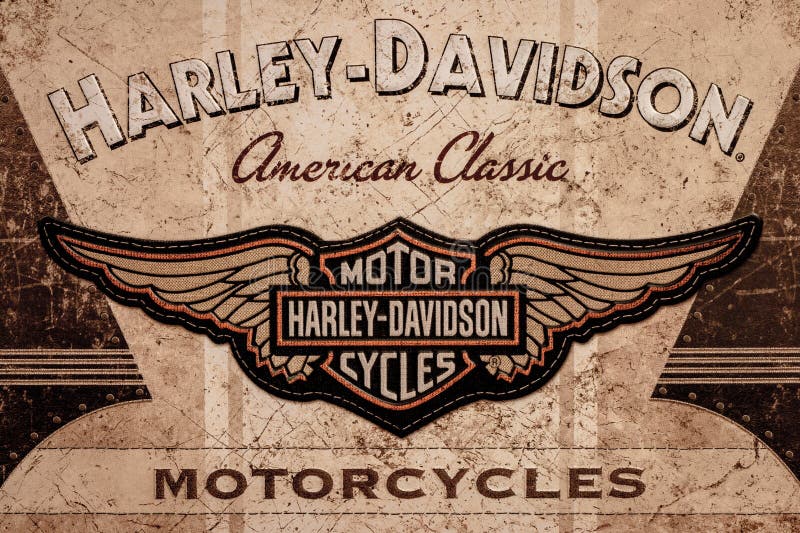 DE LIER, NETHERLANDS - NOVEMBER 1 2017: Harley Davidson American Classic Motorcycle Logo Pictured on Tin Plate