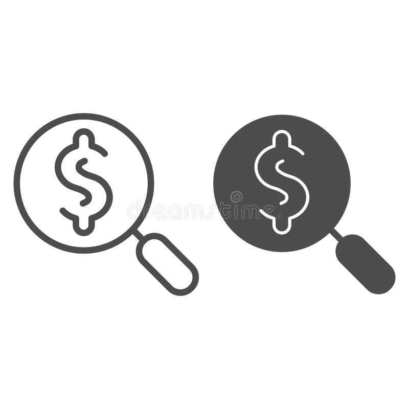 De lijn en glyph het pictogram van de Zoekendollar Zoekend geld vectorillustratie die op wit wordt geïsoleerd Dollar en vergrootg vector illustratie De lijn en glyph het pictogram van de Zoekendollar Zoekend geld vectorillustratie die op wit wordt geïsoleerd Dollar en vergrootg vector illustratie