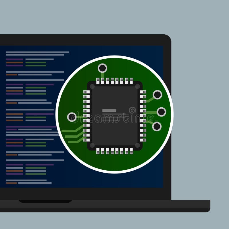 De lijn van de programmeringscodage van tekst in laptop het scherm close-up van elektronische kringsraad met bewerkerhardware royalty-vrije illustratie De lijn van de programmeringscodage van tekst in laptop het scherm close-up van elektronische kringsraad met bewerkerhardware royalty-vrije illustratie