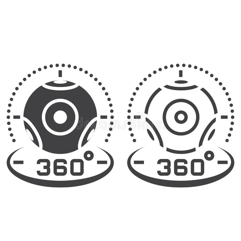 de lijnpictogram van de 360 graad panoramisch videocamera, overzicht en vast lichaam v vector illustratie de lijnpictogram van de 360 graad panoramisch videocamera, overzicht en vast lichaam v vector illustratie
