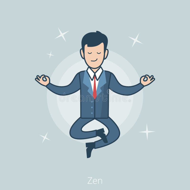 De lineaire Vlakke Bedrijfsmens levitatie ondergaat Zen stelt vector vector illustratie De lineaire Vlakke Bedrijfsmens levitatie ondergaat Zen stelt vector vector illustratie