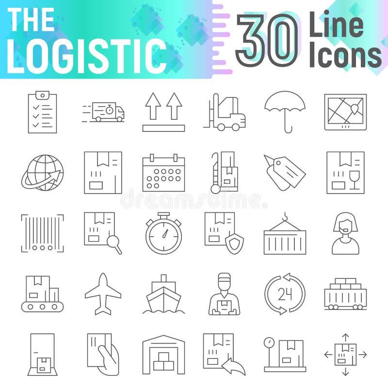 De logistische dunne reeks van het lijnpictogram, de inzameling van leveringssymbolen, vectorschetsen, embleemillustraties, versc vector illustratie De logistische dunne reeks van het lijnpictogram, de inzameling van leveringssymbolen, vectorschetsen, embleemillustraties, versc vector illustratie