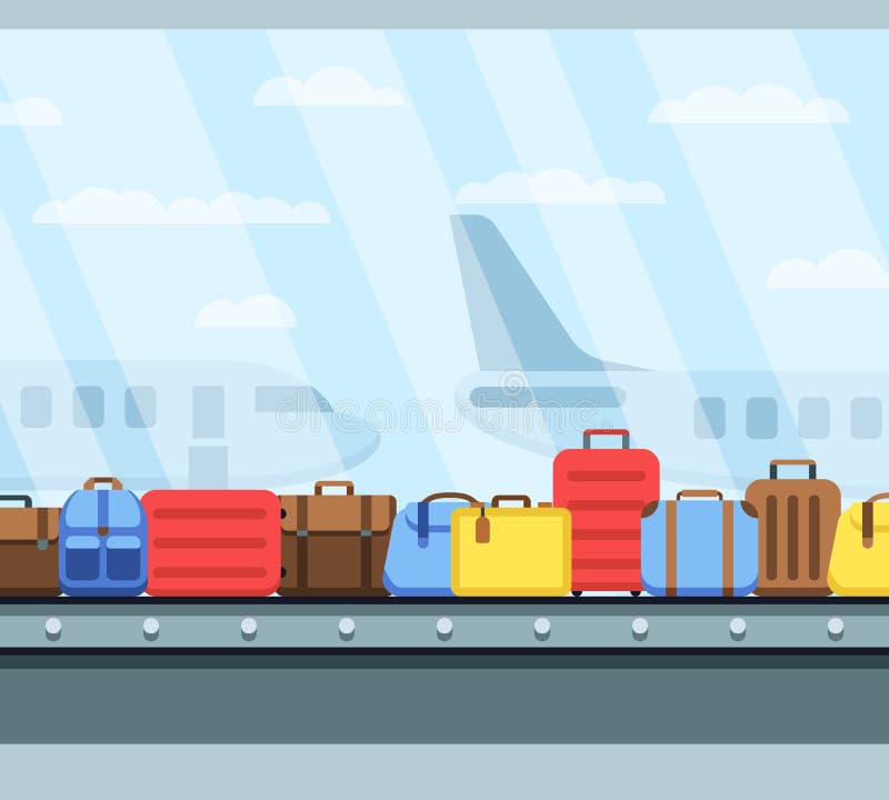 De luchthaventransportband met passagiersbagage doet vectorillustratie in zakken stock illustratie De luchthaventransportband met passagiersbagage doet vectorillustratie in zakken stock illustratie