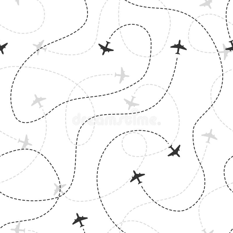 De luchtvaartlijn leidt naadloos Van het de textuurpatroon van vluchtvliegtuigen van het de reisvliegtuig de weg van de het verke stock illustratie De luchtvaartlijn leidt naadloos Van het de textuurpatroon van vluchtvliegtuigen van het de reisvliegtuig de weg van de het verke stock illustratie