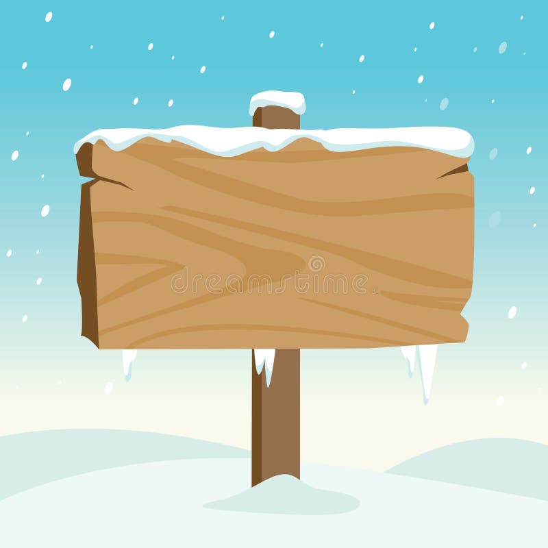 A blank wooden signpost in a winter landscape with snow. Vector illustration. A blank wooden signpost in a winter landscape with snow. Vector illustration