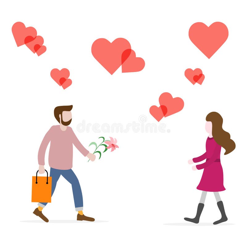 De man gaat voor datum met de groetkaart van de vrouwenvakantie stock illustratie De man gaat voor datum met de groetkaart van de vrouwenvakantie stock illustratie
