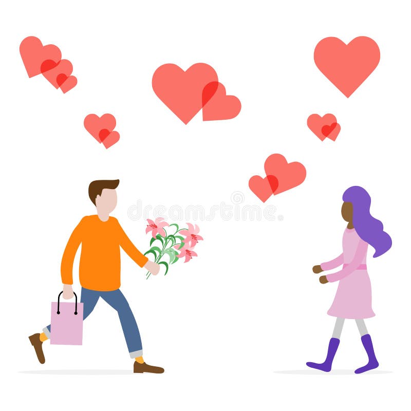 De man gaat voor datum met de groetkaart van de vrouwenvakantie stock illustratie De man gaat voor datum met de groetkaart van de vrouwenvakantie stock illustratie