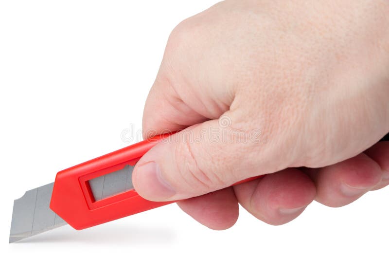 De man hand met bureau scherp mes stock foto De man hand met bureau scherp mes stock foto