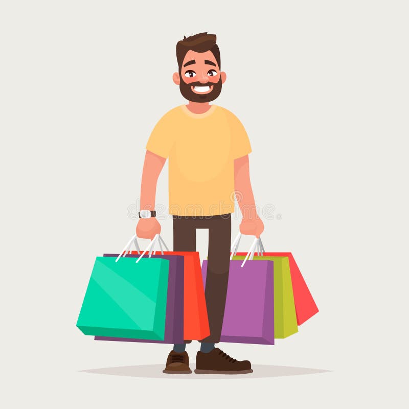 De man winkelt De kerel met de pakketten Vector illustratie vector illustratie De man winkelt De kerel met de pakketten Vector illustratie vector illustratie