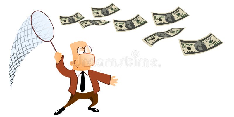 De manager vangt een vliegende dollar stock illustratie