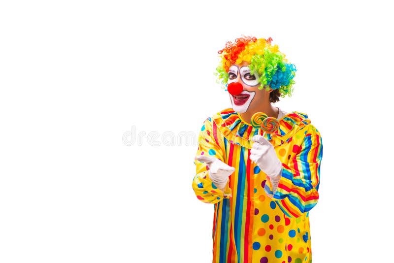 De mannelijke die clown op wit wordt ge?soleerd royalty-vrije stock foto's De mannelijke die clown op wit wordt ge?soleerd royalty-vrije stock foto's
