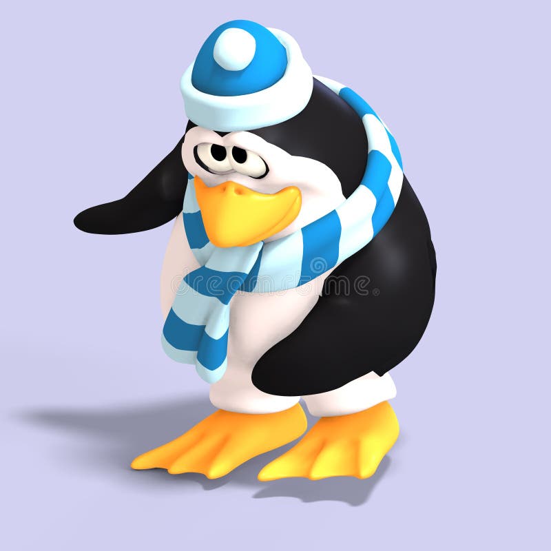 Male toon enguin with hat and scraf and clipping path. Male toon enguin with hat and scraf and clipping path