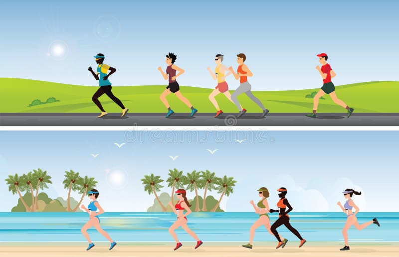 De marathonagenten concurreren op tropisch strand en zonnige dag royalty-vrije illustratie De marathonagenten concurreren op tropisch strand en zonnige dag royalty-vrije illustratie