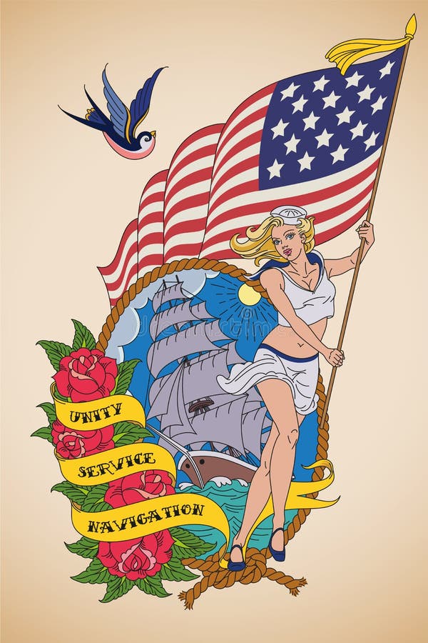De Marinetatoegering van de oud-schoolv.s. royalty-vrije illustratie De Marinetatoegering van de oud-schoolv.s. royalty-vrije illustratie