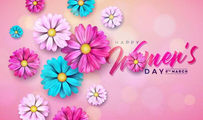 8 de marzo Tarjeta de felicitación floral del día para mujer feliz Ejemplo internacional del día de fiesta con diseño floral en f stock de ilustración 8 de marzo Tarjeta de felicitación floral del día para mujer feliz Ejemplo internacional del día de fiesta con diseño floral en f stock de ilustración