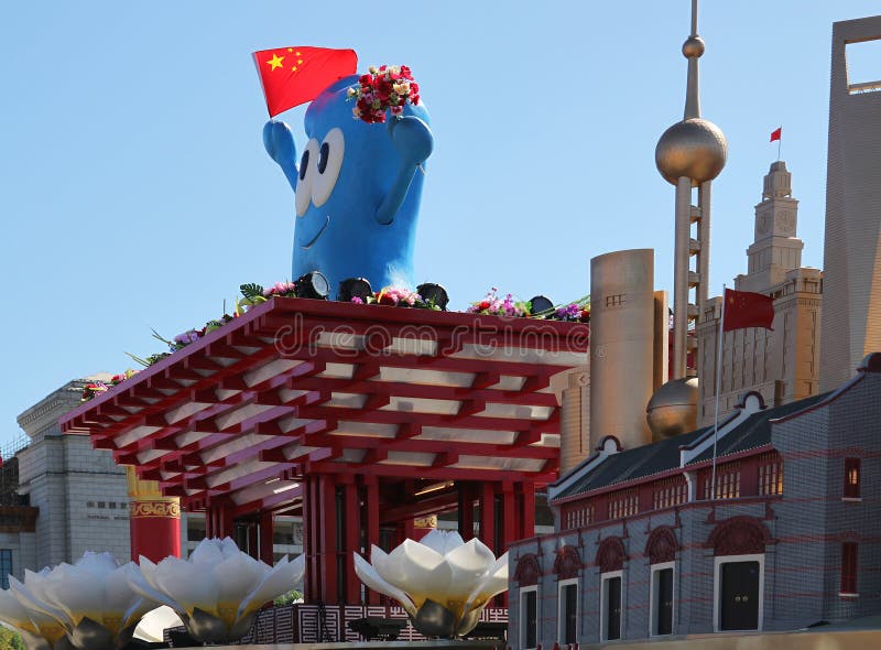 BEIJING – OCTOBER 3: Shanghai World Expo 2010 mascot Haibao, replicas of China Pavilion and some landmarks of Shanghai city are on display during China's 60th anniversary celebrations at Tiananmen Square on October 3, 2009, in Beijing, China. BEIJING – OCTOBER 3: Shanghai World Expo 2010 mascot Haibao, replicas of China Pavilion and some landmarks of Shanghai city are on display during China's 60th anniversary celebrations at Tiananmen Square on October 3, 2009, in Beijing, China.