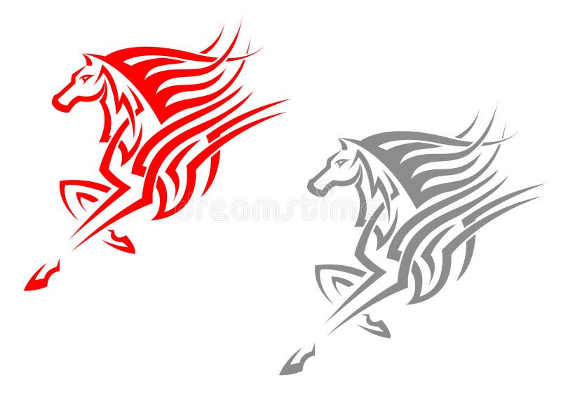 Horse mascots in tribal style for tattoo or emblem design. Horse mascots in tribal style for tattoo or emblem design