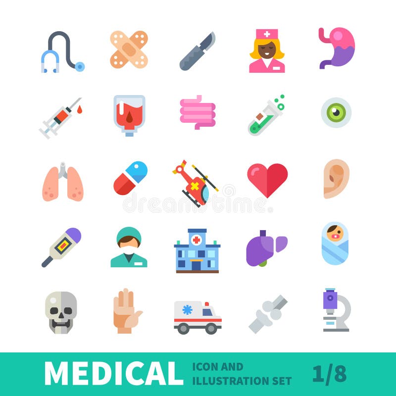 De medische vlakke reeks van het kleurenpictogram royalty-vrije illustratie De medische vlakke reeks van het kleurenpictogram royalty-vrije illustratie