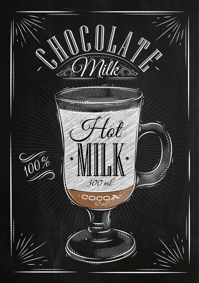 Poster chocolademelk krijt vector illustratie