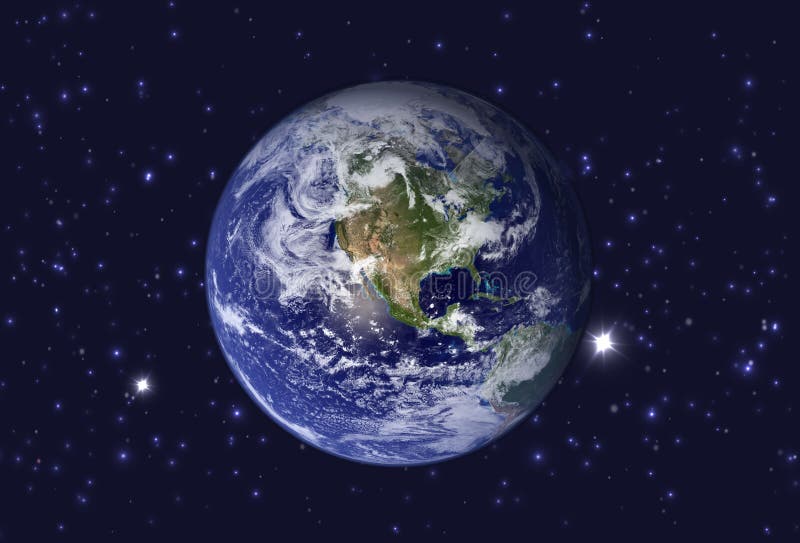 De mening van de hoge Resolutieaarde De Wereldbol van Ruimte op een stergebied die het terrein tonen Elementen van dit vector illustratie De mening van de hoge Resolutieaarde De Wereldbol van Ruimte op een stergebied die het terrein tonen Elementen van dit vector illustratie