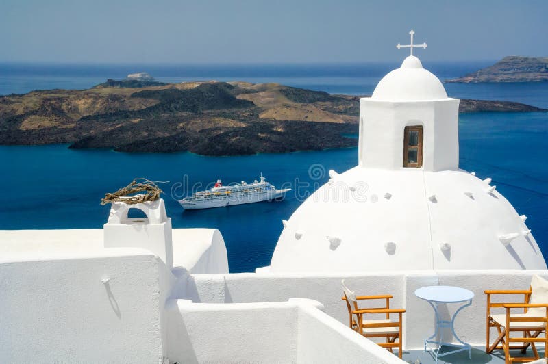De mening van het Santoriniterras stock foto De mening van het Santoriniterras stock foto