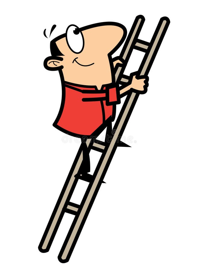 Cartoonman klimt een ladder op stock illustratie