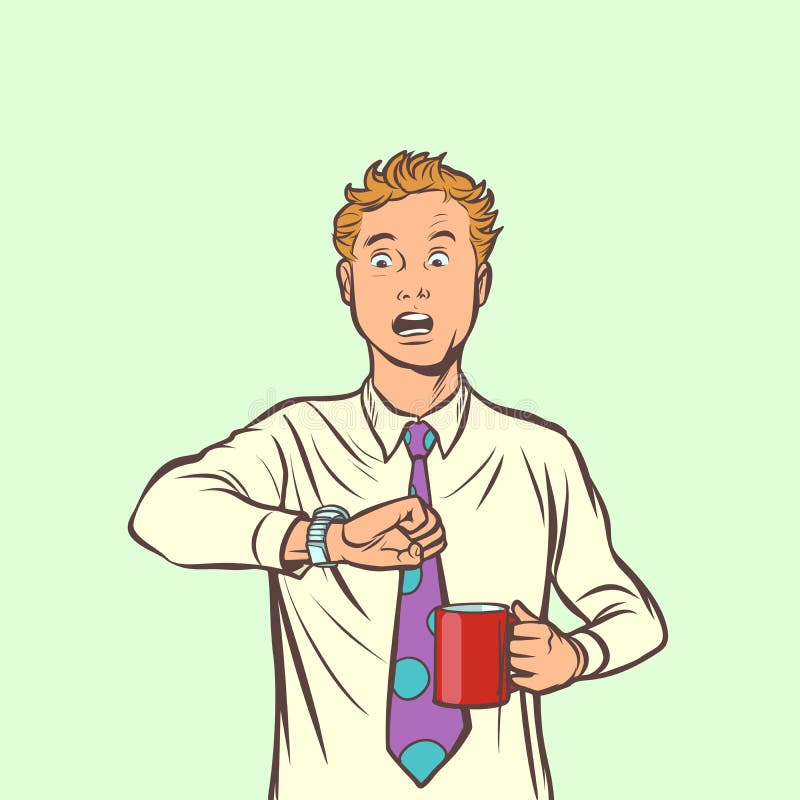 De mens is laat Koffieklok vector illustratie De mens is laat Koffieklok vector illustratie