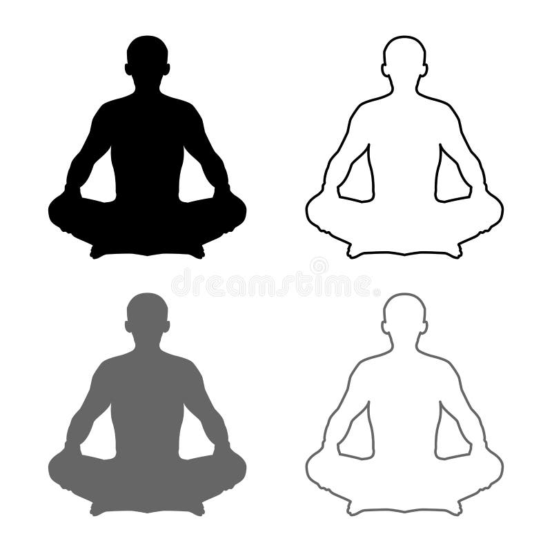 De mens stelt binnen lotusbloemyoga stelt van het silhouetasana van de Meditatiepositie van de het pictogram de vastgestelde grij vector illustratie De mens stelt binnen lotusbloemyoga stelt van het silhouetasana van de Meditatiepositie van de het pictogram de vastgestelde grij vector illustratie