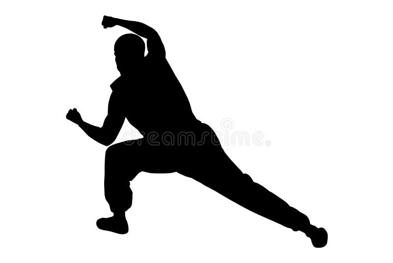 Black silhouette of a karate man boxing high. Black silhouette of a karate man boxing high.