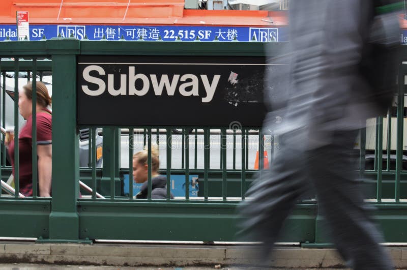 New York Subway Sign People Walking NYC Streets Rush Hour City Life. New York Subway Sign People Walking NYC Streets Rush Hour City Life