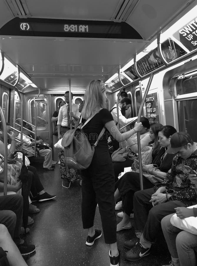 New York City Subway People Taking Subway Car to Work Black and White. New York City Subway People Taking Subway Car to Work Black and White