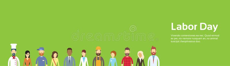 De mensen groeperen zich, Verschillend Beroep, mag de Dag van de Arbeid Vakantiebanner met Exemplaarruimte vector illustratie De mensen groeperen zich, Verschillend Beroep, mag de Dag van de Arbeid Vakantiebanner met Exemplaarruimte vector illustratie