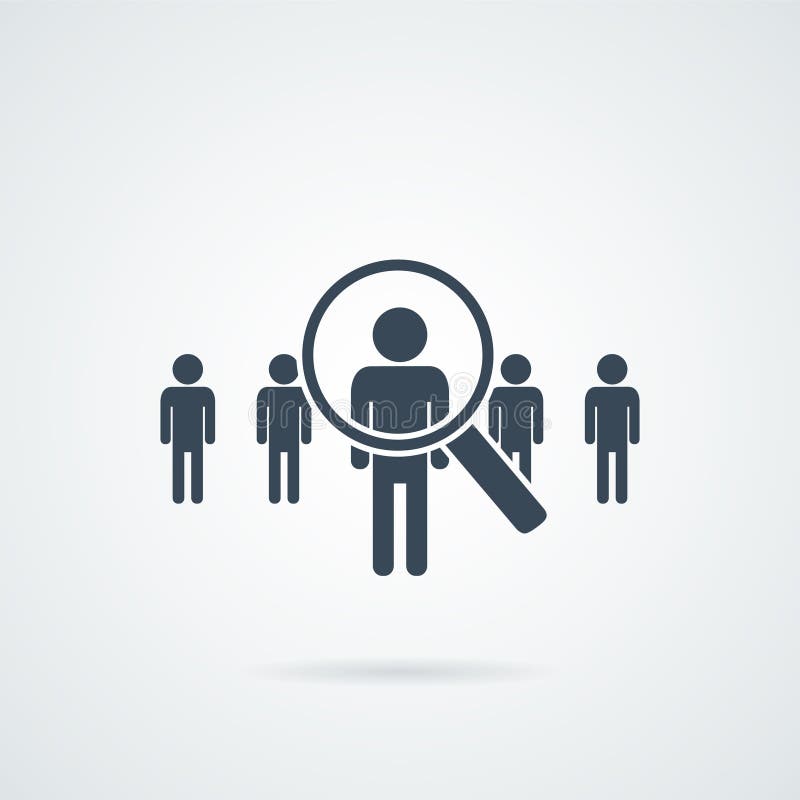 De mensen zoeken vectorpictogram De abstracte mensen silhouetteren in meer magnifier vorm Ontwerpconcept voor onderzoek naar werk stock illustratie De mensen zoeken vectorpictogram De abstracte mensen silhouetteren in meer magnifier vorm Ontwerpconcept voor onderzoek naar werk stock illustratie