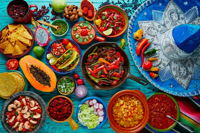 De Mexicaanse kleurrijke achtergrond van de voedselmengeling stock afbeelding De Mexicaanse kleurrijke achtergrond van de voedselmengeling stock afbeelding