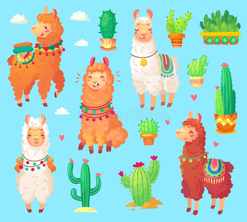 De Mexicaanse lama van de beeldverhaal leuke alpaca met witte wol De woestijn van Peru ll vector illustratie De Mexicaanse lama van de beeldverhaal leuke alpaca met witte wol De woestijn van Peru ll vector illustratie