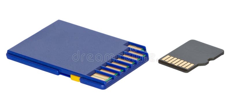 A composition of a SD and a micro SD card isolated. A composition of a SD and a micro SD card isolated