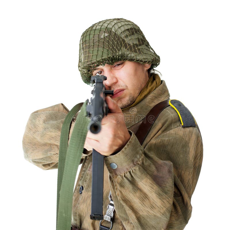 De militair ontspruit machinepistool dat op wit wordt geïsoleerd? royalty-vrije stock fotografie De militair ontspruit machinepistool dat op wit wordt geïsoleerd? royalty-vrije stock fotografie