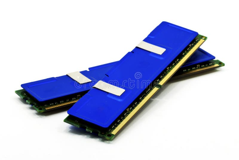 Two computer memory modules on white background. Two computer memory modules on white background